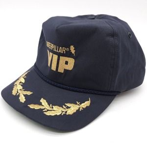 Vintage CAT Caterpillar VIP Scrambled Eggs Gold Leaf Rope Strapback Hat Cap Blue